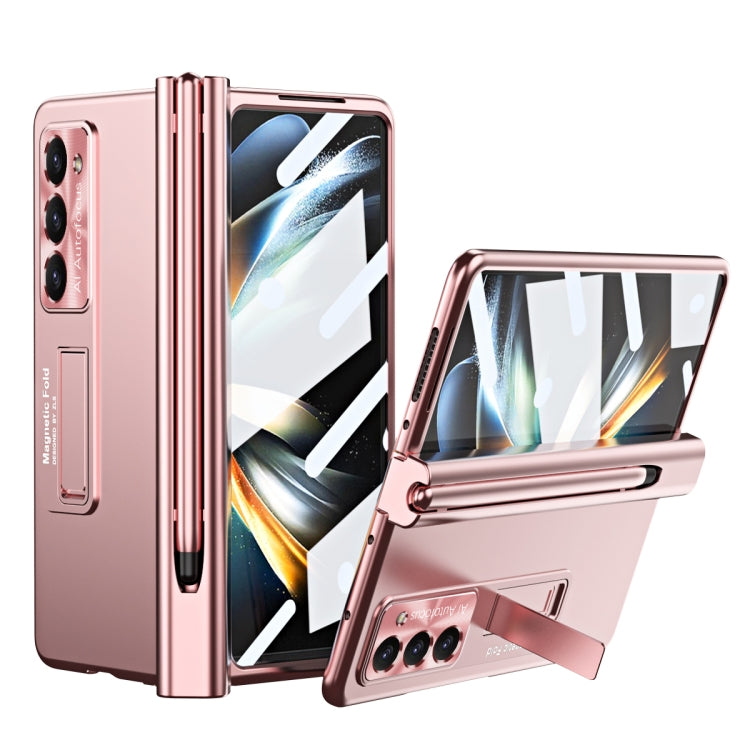 For Samsung Galaxy Z Fold5 Electroplating Corrugated Hinge Folding Phone Case with Pen Slot