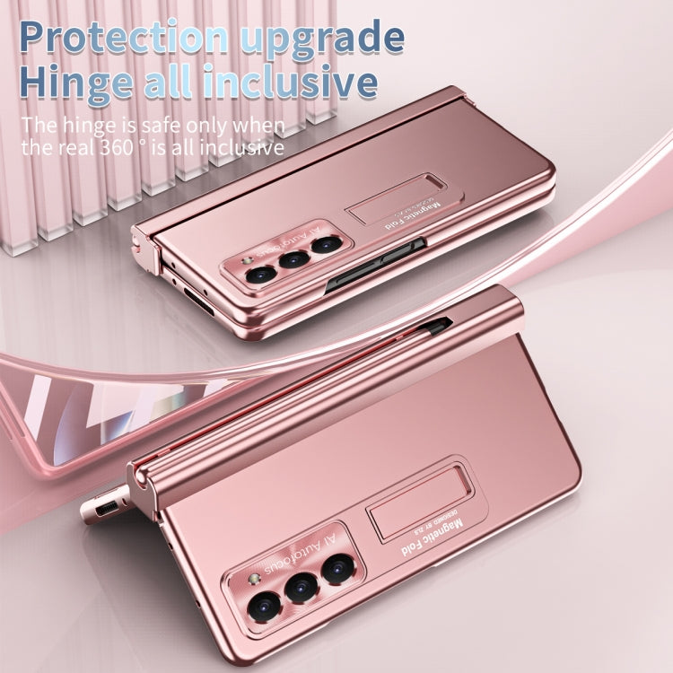 For Samsung Galaxy Z Fold5 Electroplating Corrugated Hinge Folding Phone Case with Pen Slot