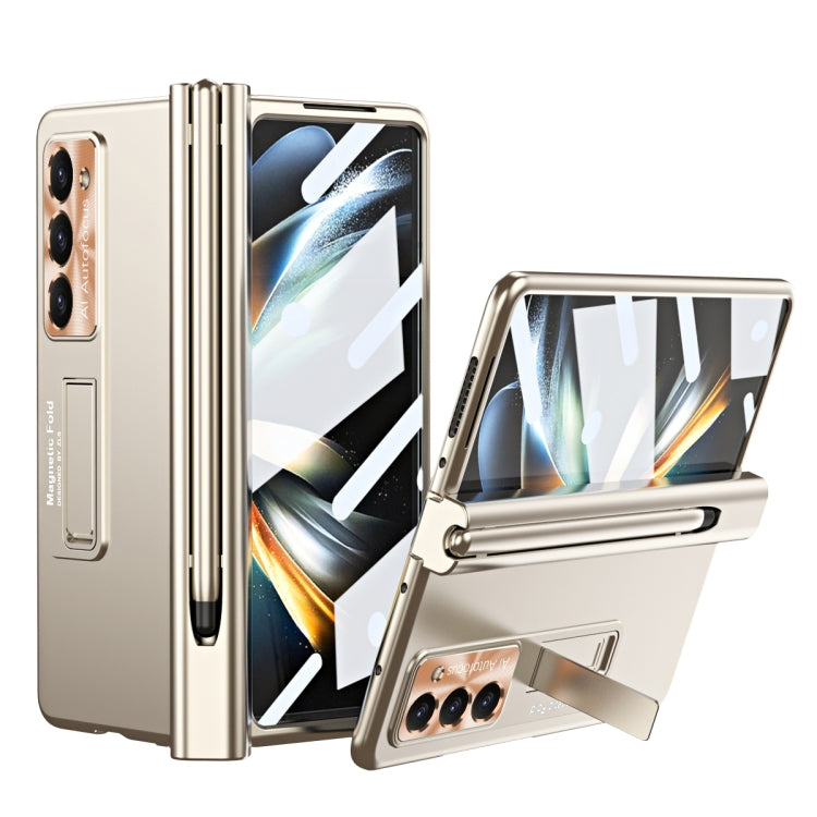 For Samsung Galaxy Z Fold5 Electroplating Corrugated Hinge Folding Phone Case with Pen Slot