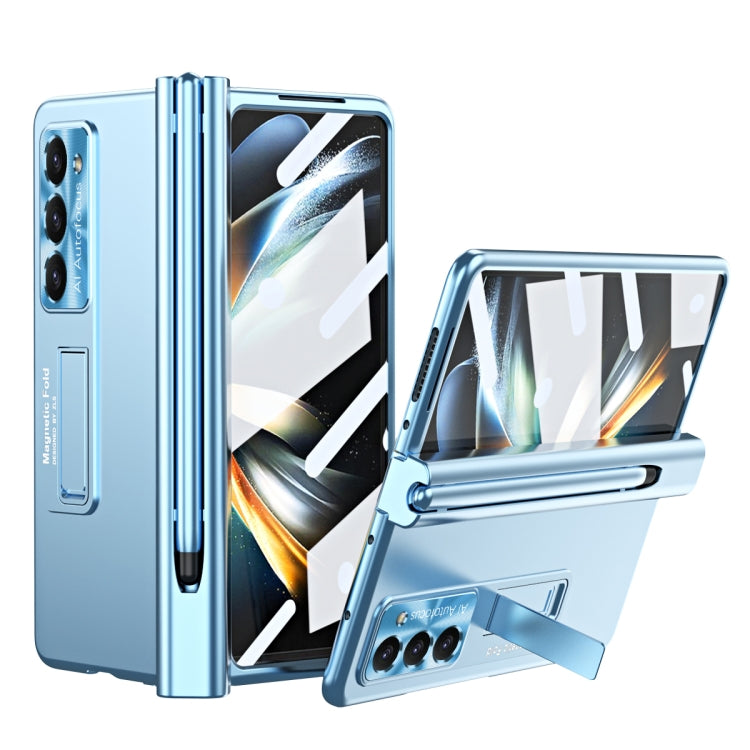For Samsung Galaxy Z Fold5 Electroplating Corrugated Hinge Folding Phone Case with Pen Slot