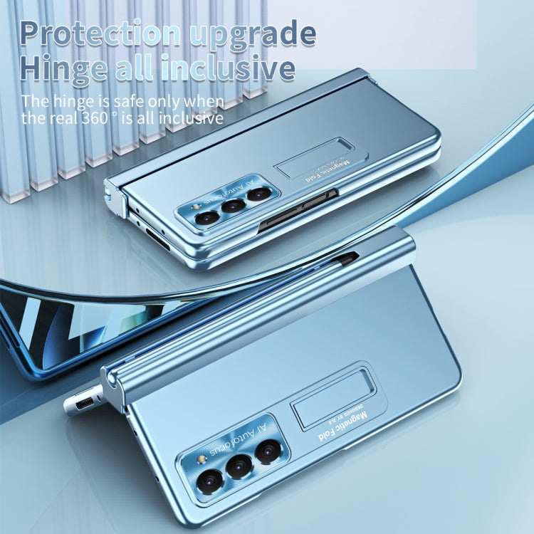 For Samsung Galaxy Z Fold5 Electroplating Corrugated Hinge Folding Phone Case with Pen Slot