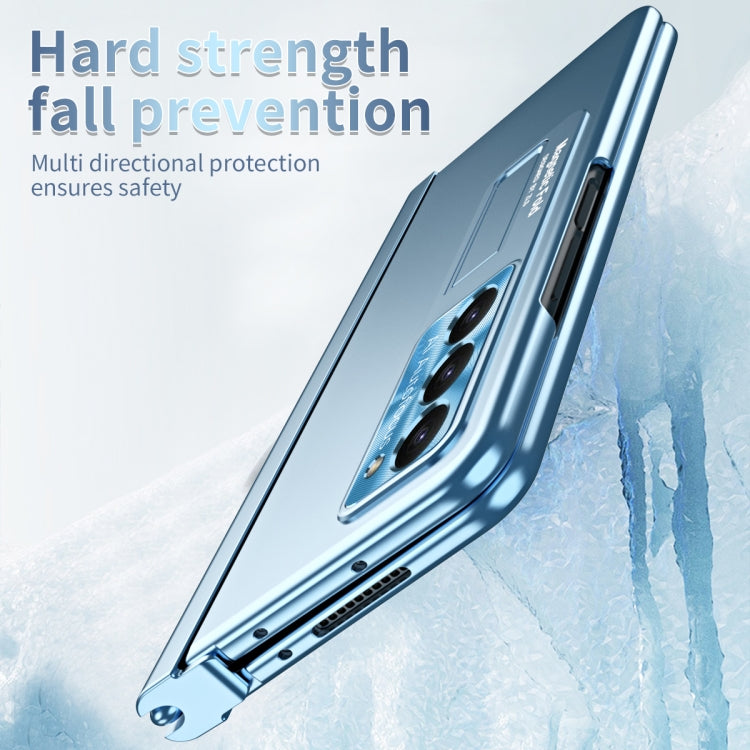 For Samsung Galaxy Z Fold5 Electroplating Corrugated Hinge Folding Phone Case with Pen Slot