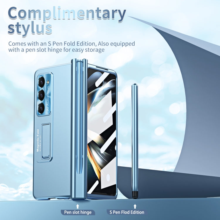 For Samsung Galaxy Z Fold5 Electroplating Corrugated Hinge Folding Phone Case with Pen Slot