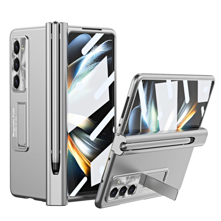 For Samsung Galaxy Z Fold5 Electroplating Corrugated Hinge Folding Phone Case with Pen Slot