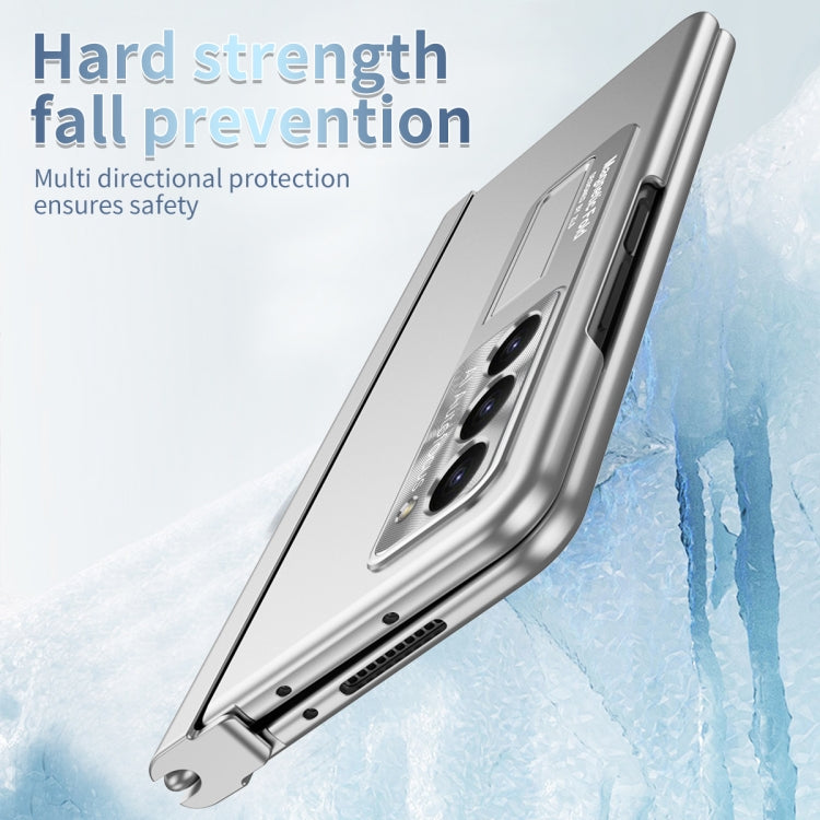 For Samsung Galaxy Z Fold5 Electroplating Corrugated Hinge Folding Phone Case with Pen Slot