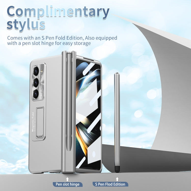 For Samsung Galaxy Z Fold5 Electroplating Corrugated Hinge Folding Phone Case with Pen Slot