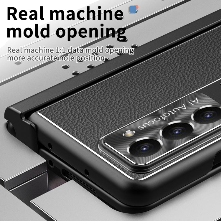 For Samsung Galaxy Z Fold5 Litchi Pattern Magnetic Shell Film Integrated Shockproof Phone Case