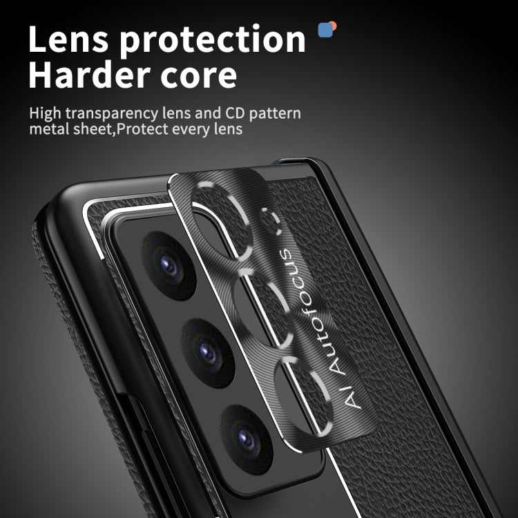 For Samsung Galaxy Z Fold5 Litchi Pattern Magnetic Shell Film Integrated Shockproof Phone Case