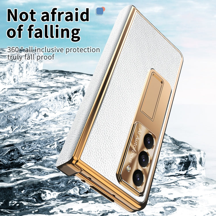 For Samsung Galaxy Z Fold5 Litchi Pattern Magnetic Shell Film Integrated Shockproof Phone Case