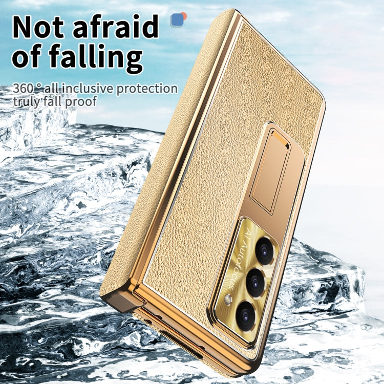 For Samsung Galaxy Z Fold5 Litchi Pattern Magnetic Shell Film Integrated Shockproof Phone Case