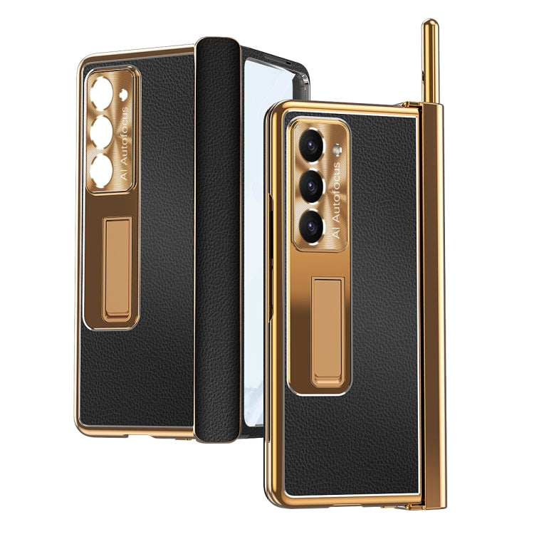 For Samsung Galaxy Z Fold5 Litchi Pattern Magnetic Shell Film Integrated Shockproof Phone Case