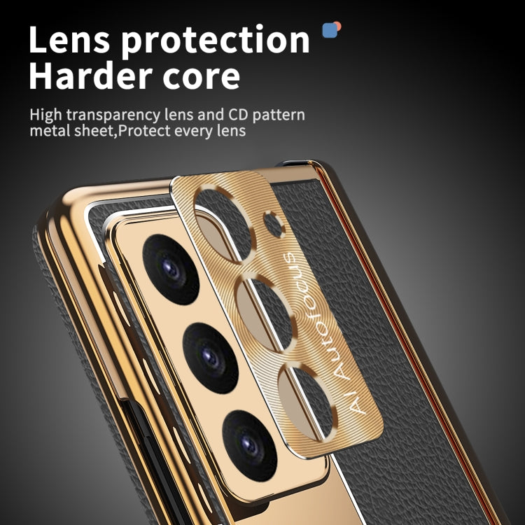 For Samsung Galaxy Z Fold5 Litchi Pattern Magnetic Shell Film Integrated Shockproof Phone Case
