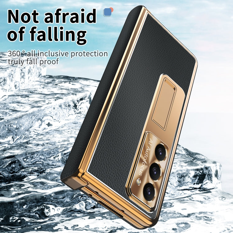 For Samsung Galaxy Z Fold5 Litchi Pattern Magnetic Shell Film Integrated Shockproof Phone Case