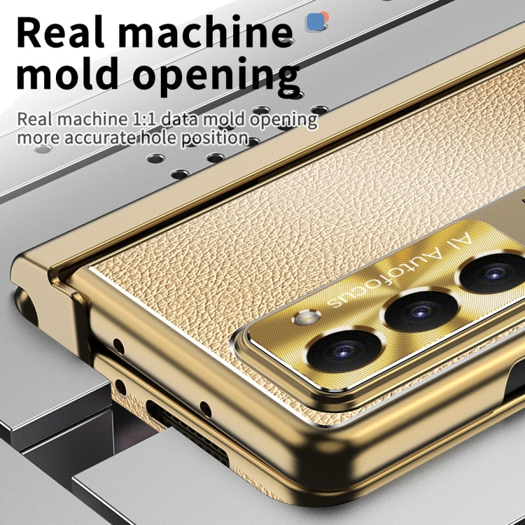 For Samsung Galaxy Z Fold5 Litchi Pattern Magnetic Shell Film Integrated Shockproof Phone Case