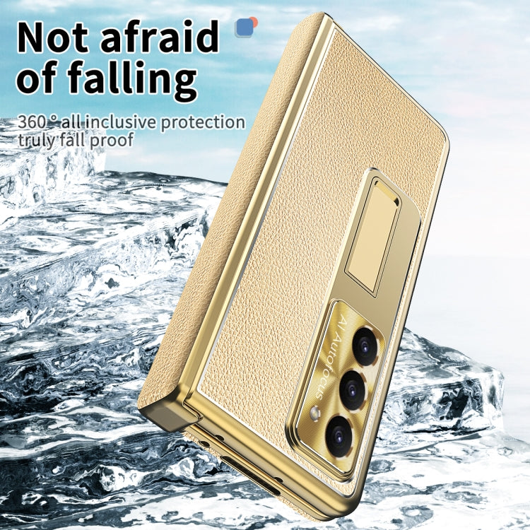 For Samsung Galaxy Z Fold5 Litchi Pattern Magnetic Shell Film Integrated Shockproof Phone Case
