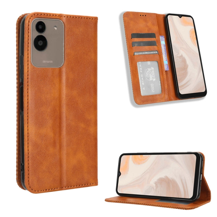 For Aiwa Phone B-2 JA3-SMP0602 Magnetic Buckle Retro Texture Leather Phone Case