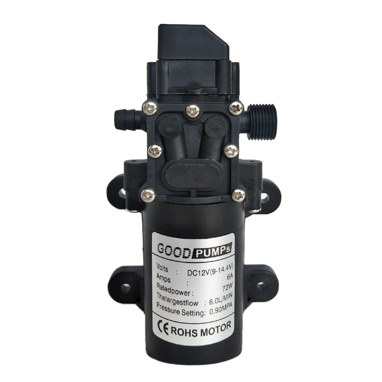 12V 72W Self-priming Pump High Pressure Car Washing Intelligent Diaphragm Right Out Water Pump, Type:Single Thread (Flat Mouth 18mm)