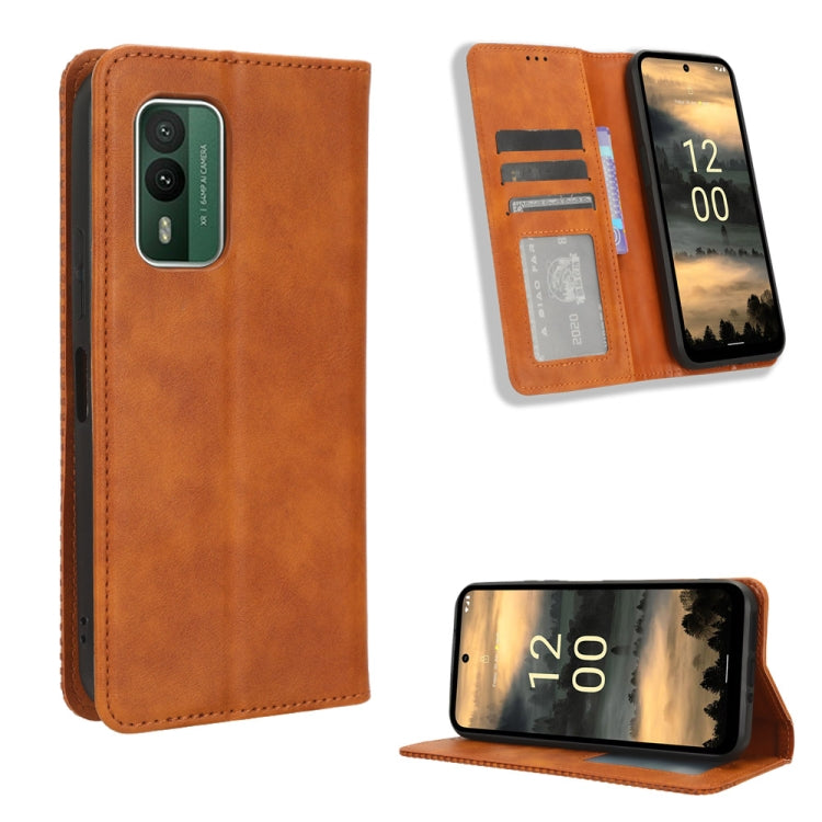 For Nokia XR21 Magnetic Buckle Retro Texture Leather Phone Case