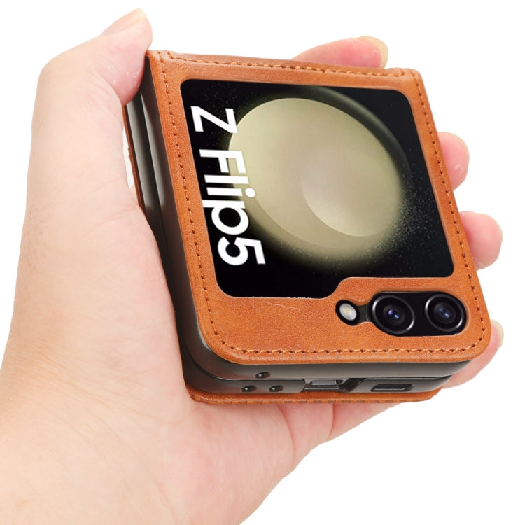 For Samsung Galaxy Z Flip5 Magnetic Buckle Retro Texture Leather Phone Case