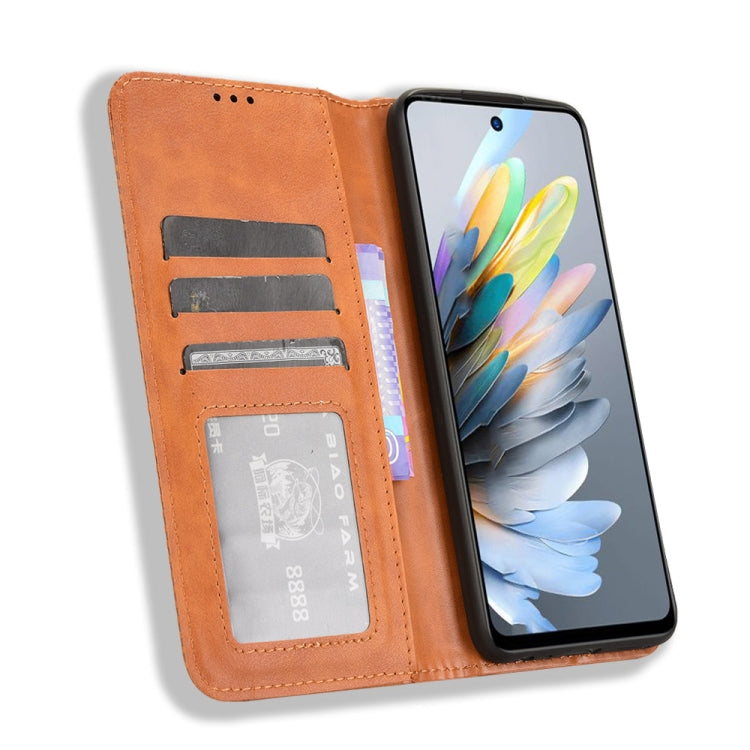 For ZTE Blade A75 4G Magnetic Buckle Retro Texture Leather Phone Case