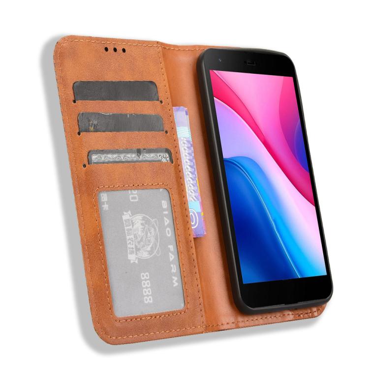 For ZTE Blade A35 Lite Magnetic Buckle Retro Texture Leather Phone Case