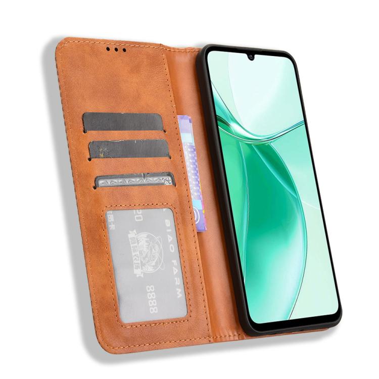 For ZTE Blade A35 Magnetic Buckle Retro Texture Leather Phone Case