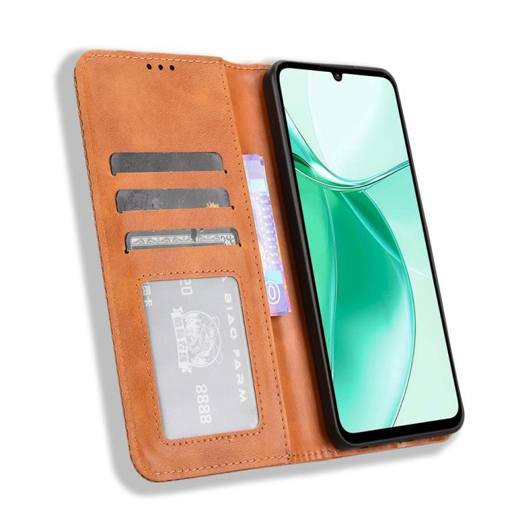 For ZTE Blade A35e Z2466 Magnetic Buckle Retro Texture Leather Phone Case