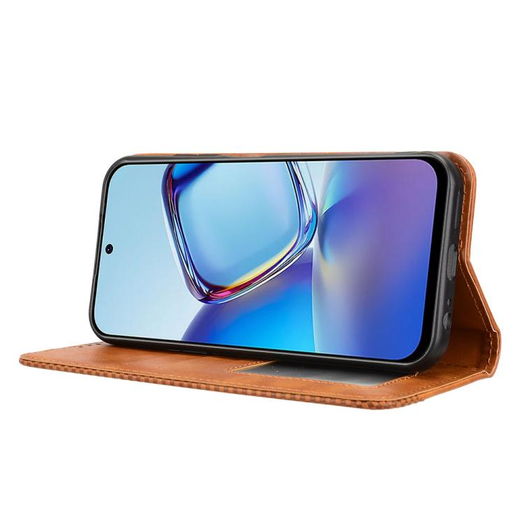 For ZTE nubia V80 Design Magnetic Buckle Retro Texture Leather Phone Case