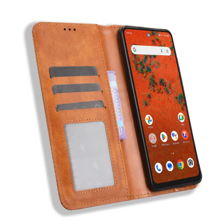For ZTE A75 Pro / Telstra T-Elite 5G Magnetic Buckle Retro Texture Leather Phone Case