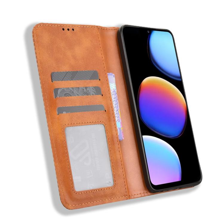 For ZTE Nubia V80 Max Magnetic Buckle Retro Texture Leather Phone Case