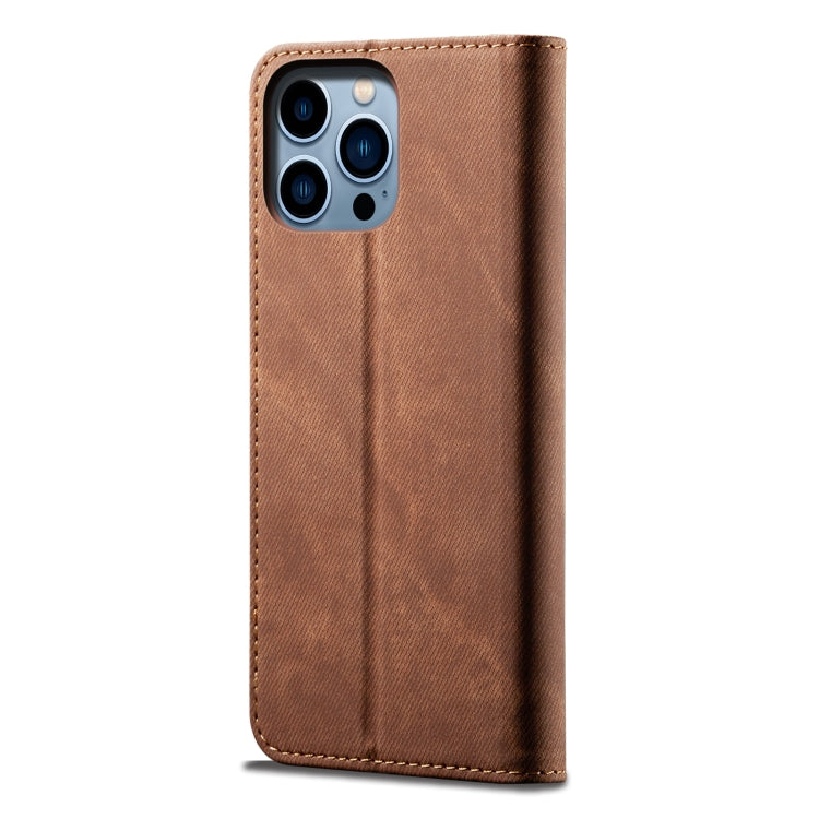 For iPhone 16 Pro Denim Texture Casual Style Horizontal Flip Leather Case