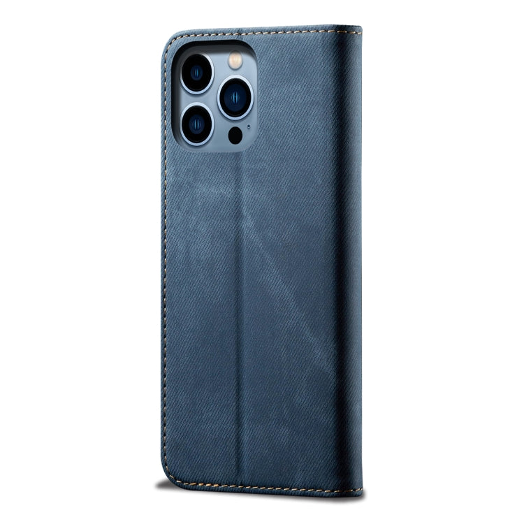 For iPhone 16 Pro Denim Texture Casual Style Horizontal Flip Leather Case