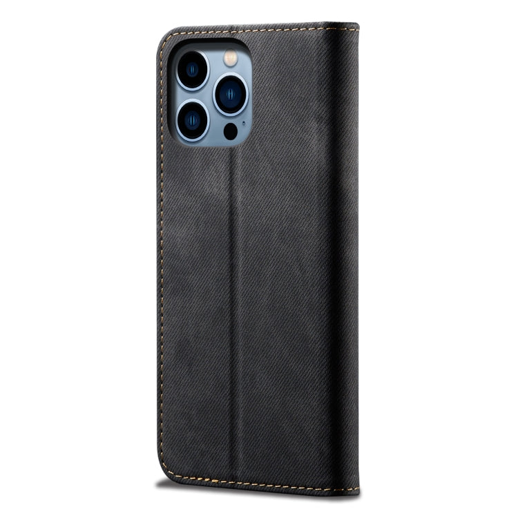 For iPhone 16 Pro Denim Texture Casual Style Horizontal Flip Leather Case