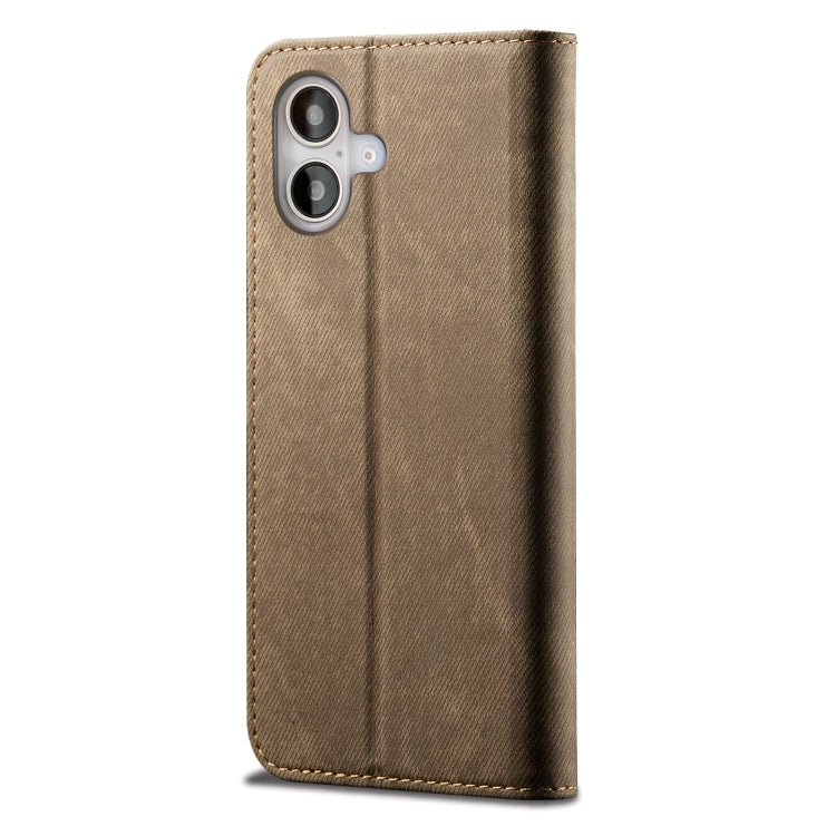 For iPhone 16 Plus Denim Texture Casual Style Horizontal Flip Leather Case