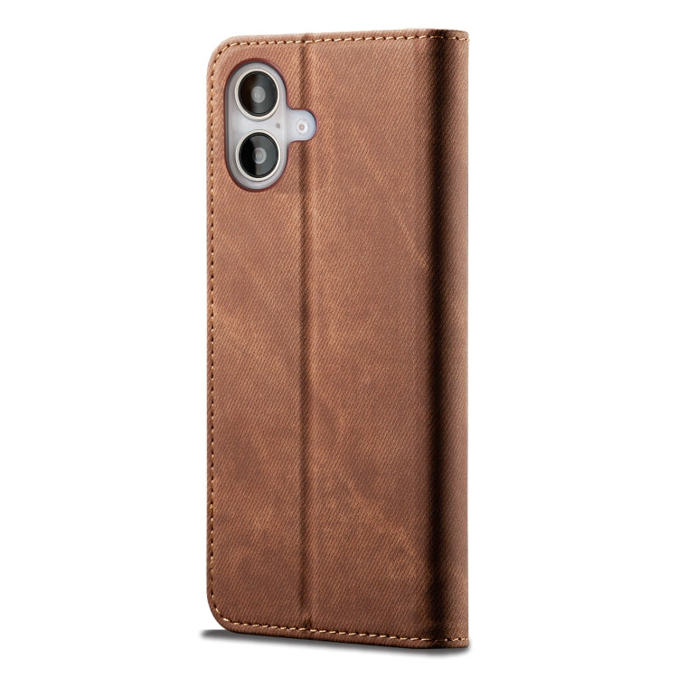 For iPhone 16 Plus Denim Texture Casual Style Horizontal Flip Leather Case
