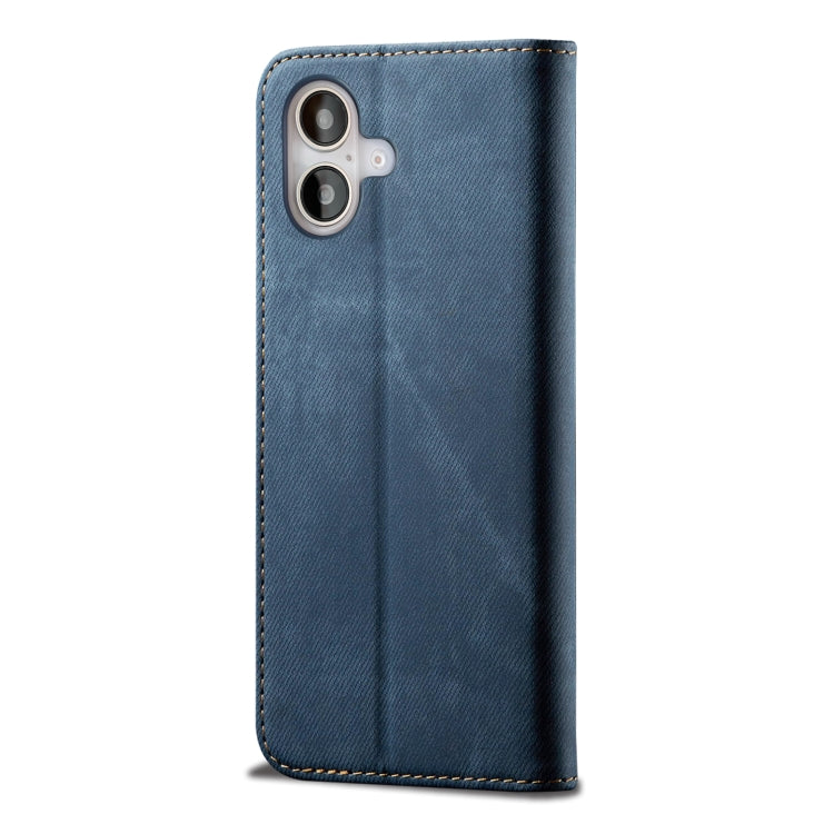 For iPhone 16 Plus Denim Texture Casual Style Horizontal Flip Leather Case