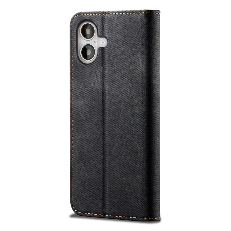 For iPhone 16 Plus Denim Texture Casual Style Horizontal Flip Leather Case