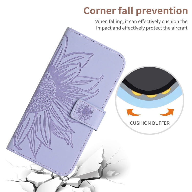 For OPPO Reno12 5G Global Skin Feel Sun Flower Embossed Flip Leather Phone Case with Lanyard