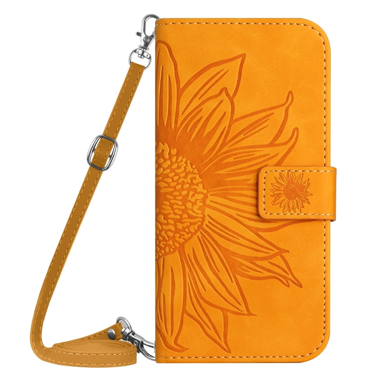 For OPPO Reno12 5G Global Skin Feel Sun Flower Embossed Flip Leather Phone Case with Lanyard