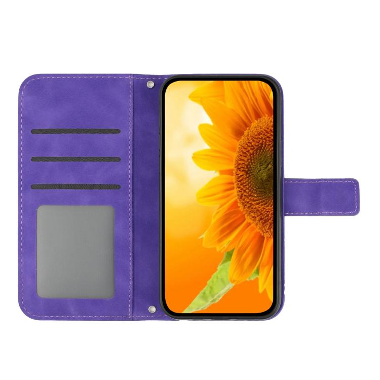 For Honor 400 Global 156.5mm Skin Feel Sun Flower Pattern Leather Phone Case with Lanyard