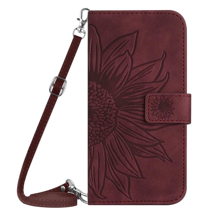 For Honor 600 Lite Global Skin Feel Sun Flower Pattern Leather Phone Case with Lanyard