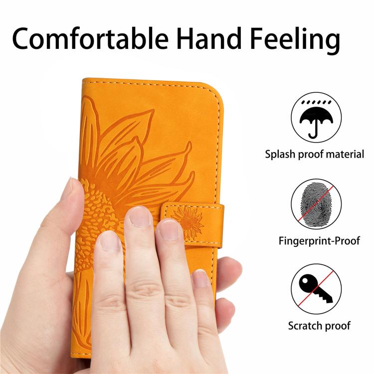 For Honor 600 Lite Global Skin Feel Sun Flower Pattern Leather Phone Case with Lanyard