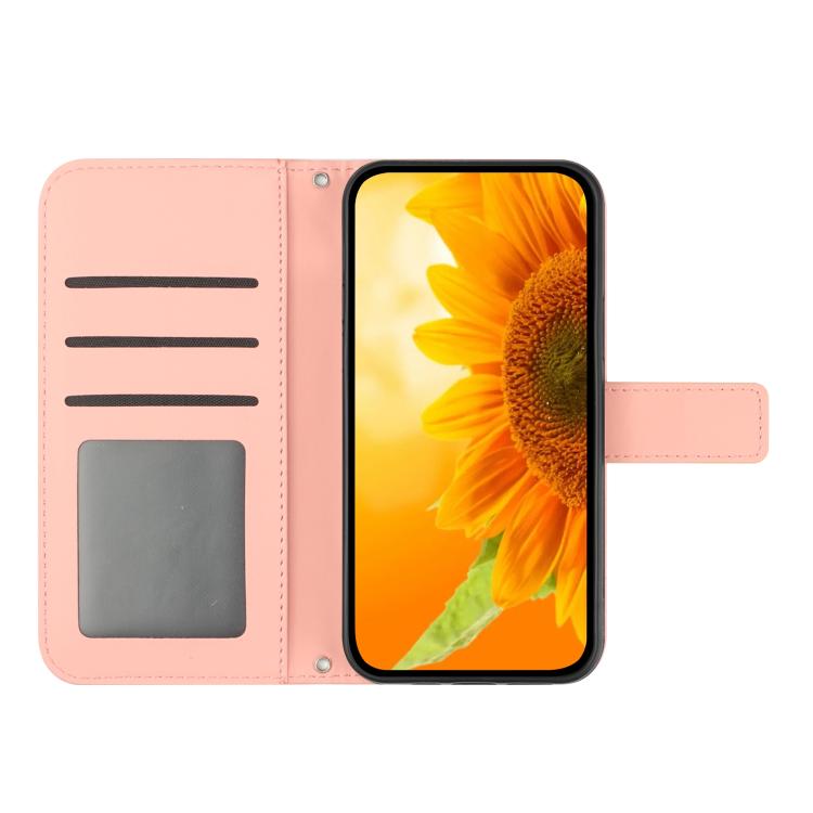 For Honor X8d 4G Skin Feel Sun Flower Pattern Leather Phone Case with Lanyard
