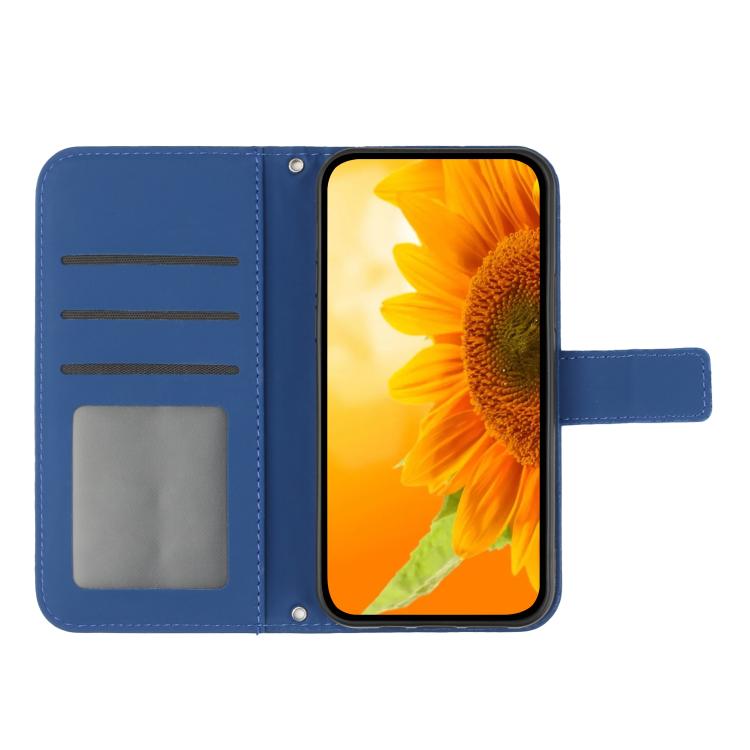 For Honor X8d 4G Skin Feel Sun Flower Pattern Leather Phone Case with Lanyard