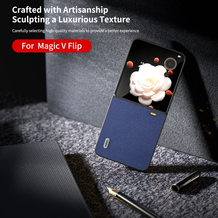 For Honor Magic V Flip ABEEL Black Edge Genuine Leather Mino Phone Case