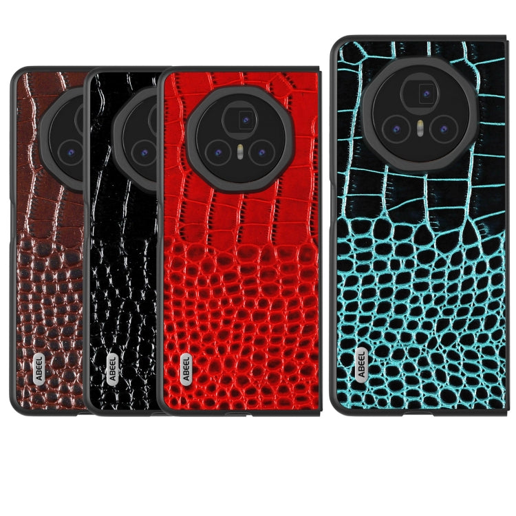 For Honor Magic V3 ABEEL Genuine Leather Crocodile Pattern Black Edge Phone Case