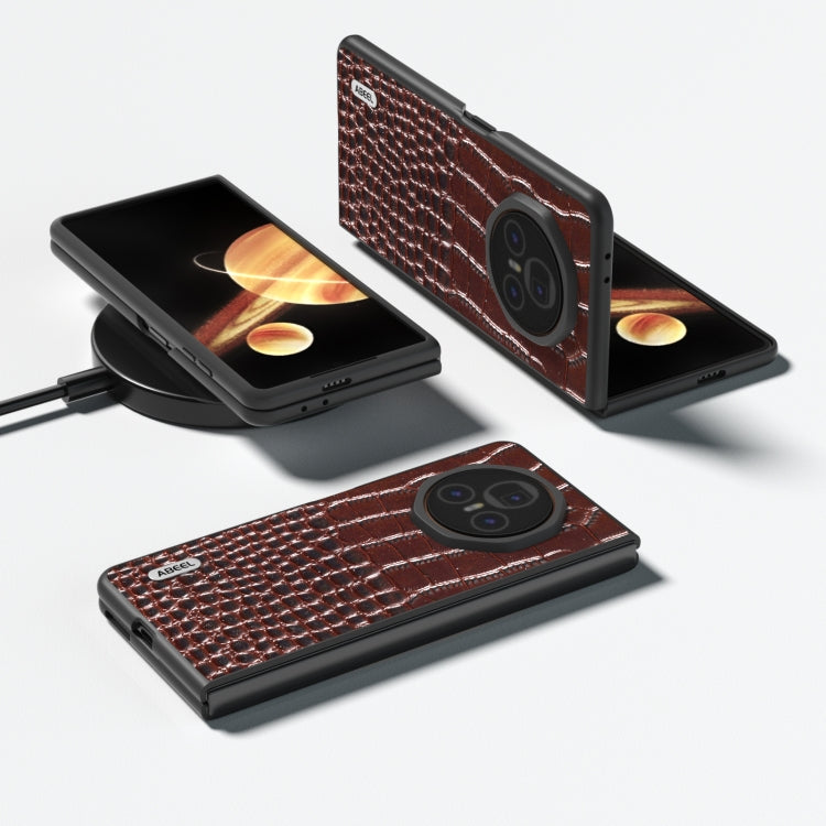 For Honor Magic V3 ABEEL Genuine Leather Crocodile Pattern Black Edge Phone Case