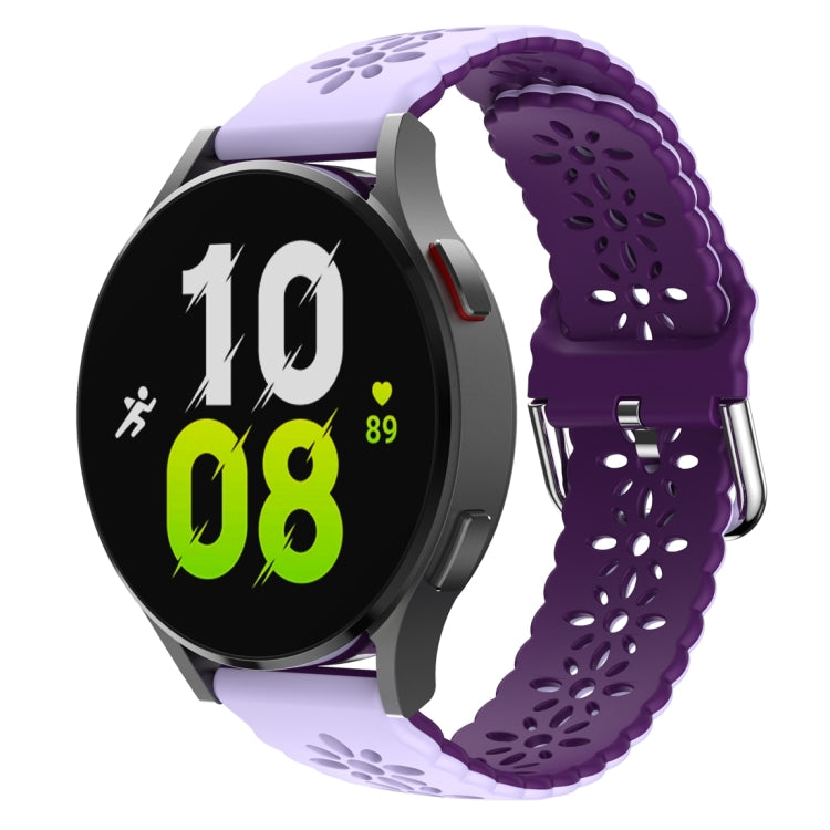 For Samsung Galaxy Watch 6 / 6 Classic Two Color Plum Blossom Hollowed Silicone Watch Band