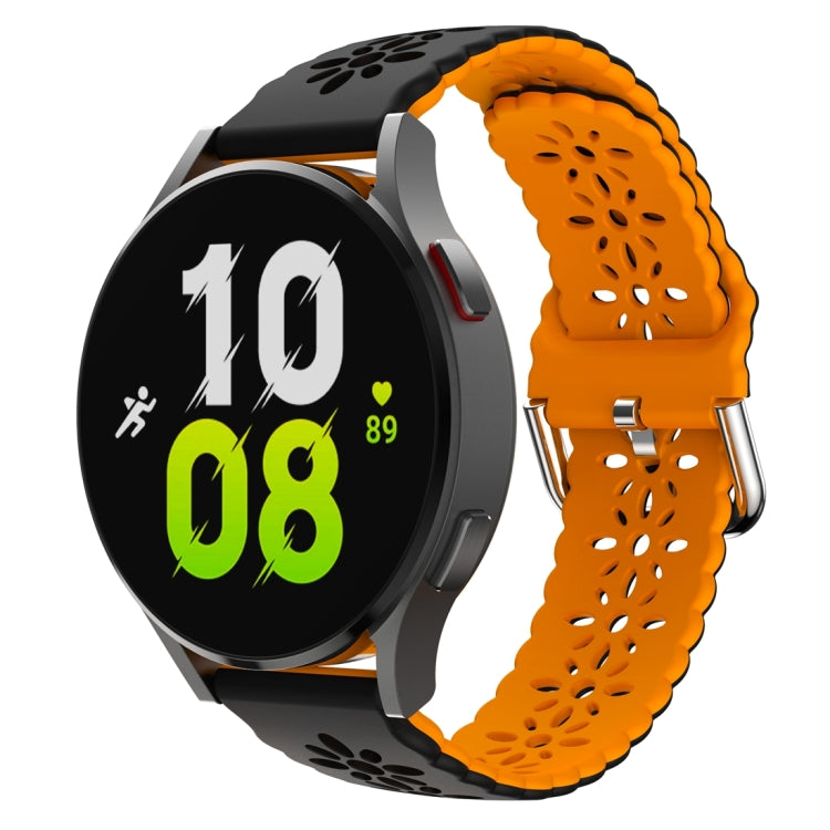 For Samsung Galaxy Watch 6 / 6 Classic Two Color Plum Blossom Hollowed Silicone Watch Band