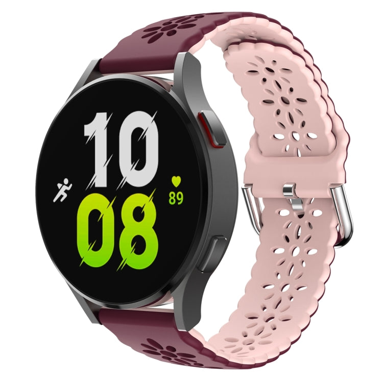 For Samsung Galaxy Watch 6 / 6 Classic Two Color Plum Blossom Hollowed Silicone Watch Band